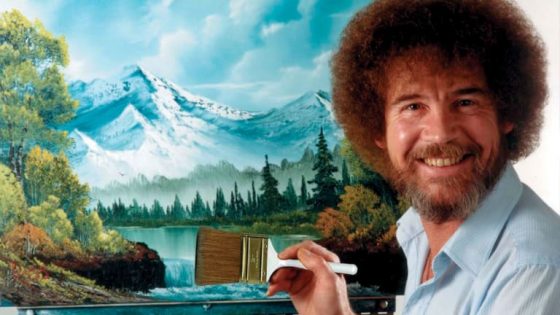 The Legendary Bob Ross at his easel with a two-inch brush