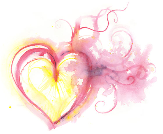 watercolor image of a heart with energy flowing from one half